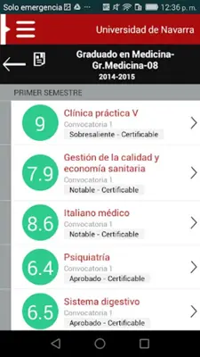 Universidad de Navarra - Notas android App screenshot 1